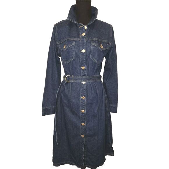 NWT! Tommy Hilfiger Belted Midi Denim Dress Size 8 - Picture 4 of 14